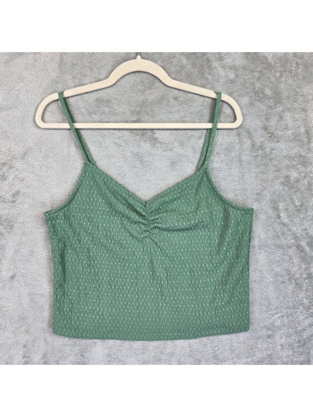 Madewell Tank Top Womens XL Green Textured V Neck Ruched Camisole Knit Stretch